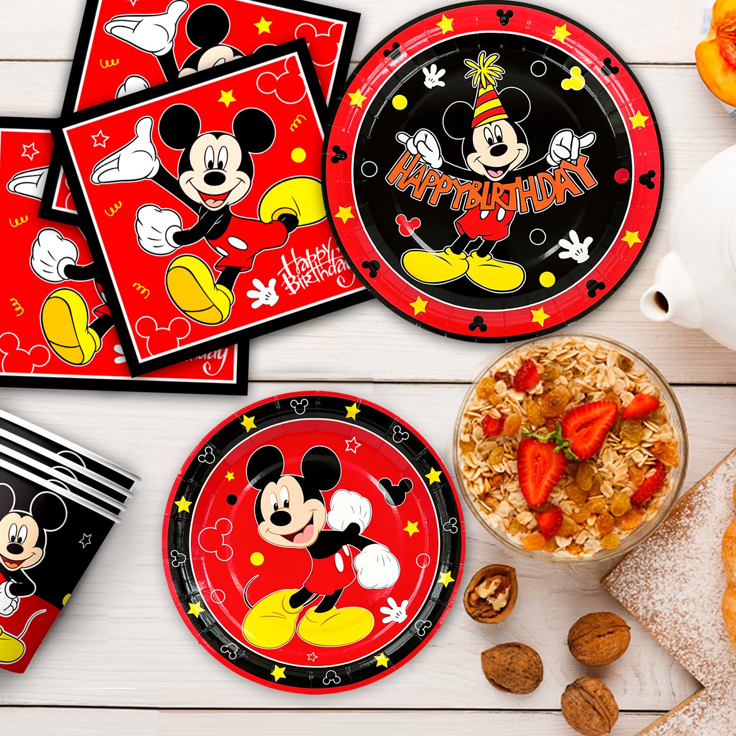 141Pcs Mickey Mouse Party Decoration Disney Party Supplies Tableware Plates Cups