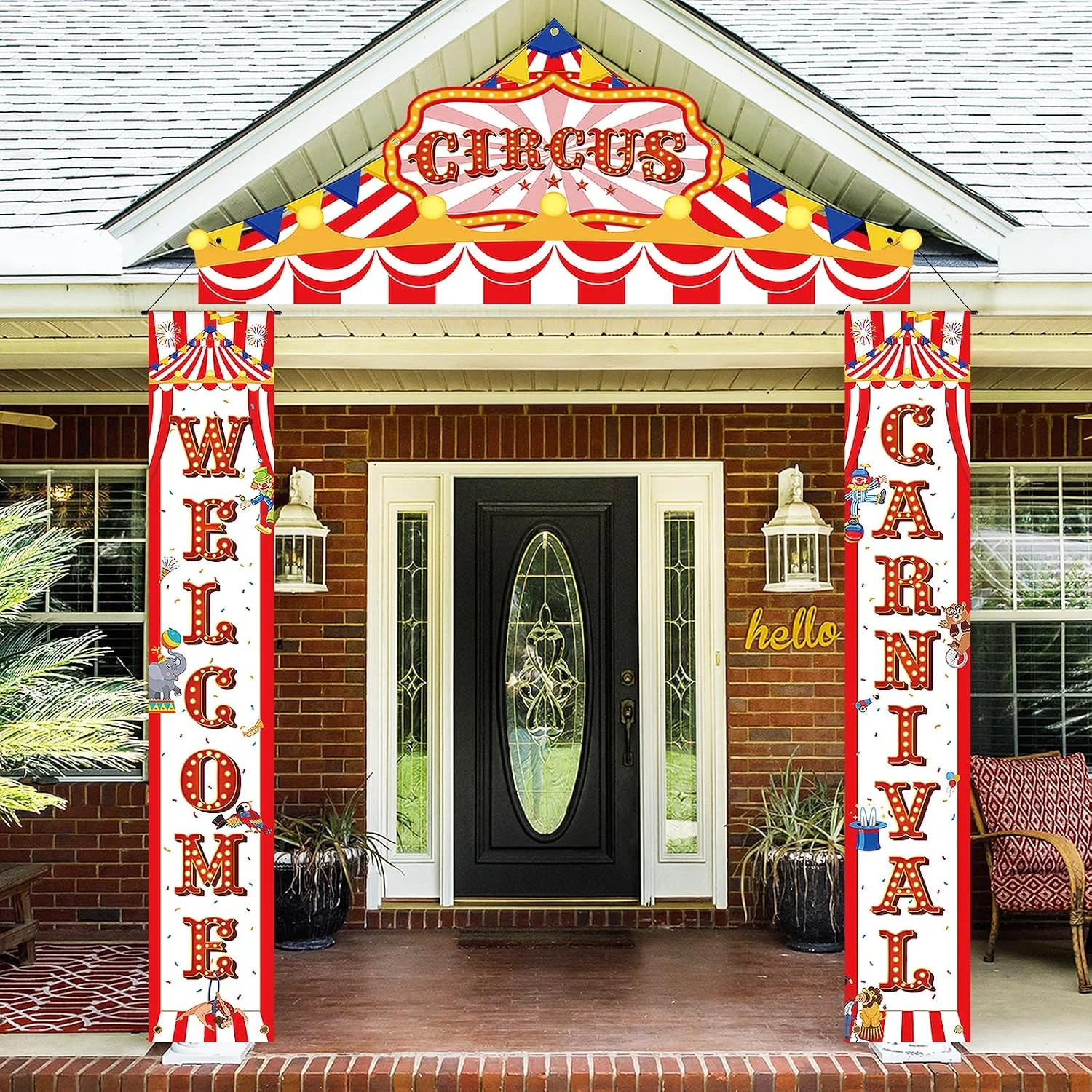 3Pcs Carnival Circus Porch Sign Banner Circus Party Awning Hanging Banner Carniv