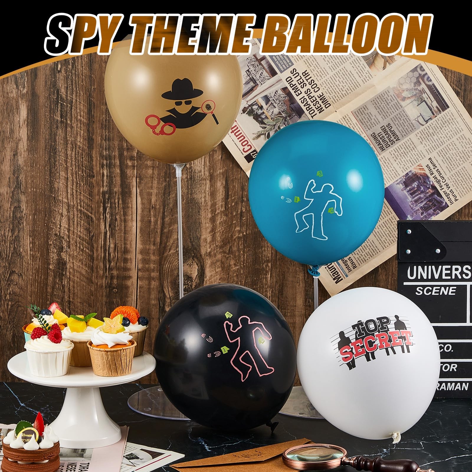 60 Pcs Top Secret Spy Theme Balloon Detective Decoration Latex Red and Black …