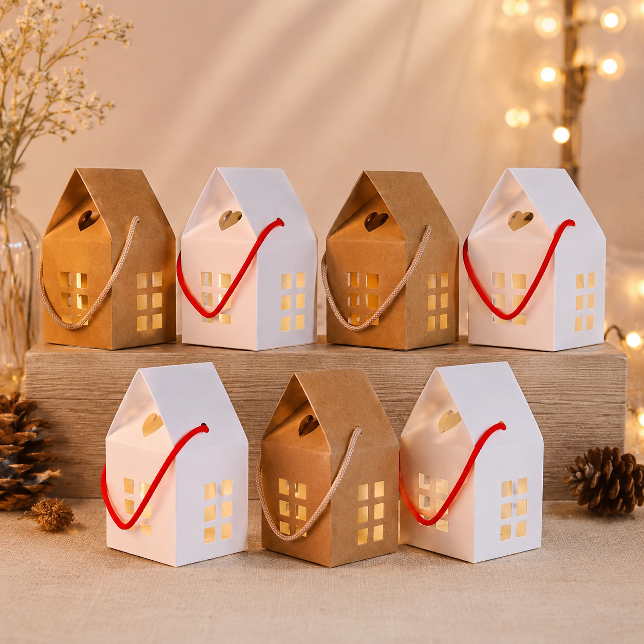 5/10Pc Christmas House Gift Boxes Candy Cookie Treat Favor Packaging Set