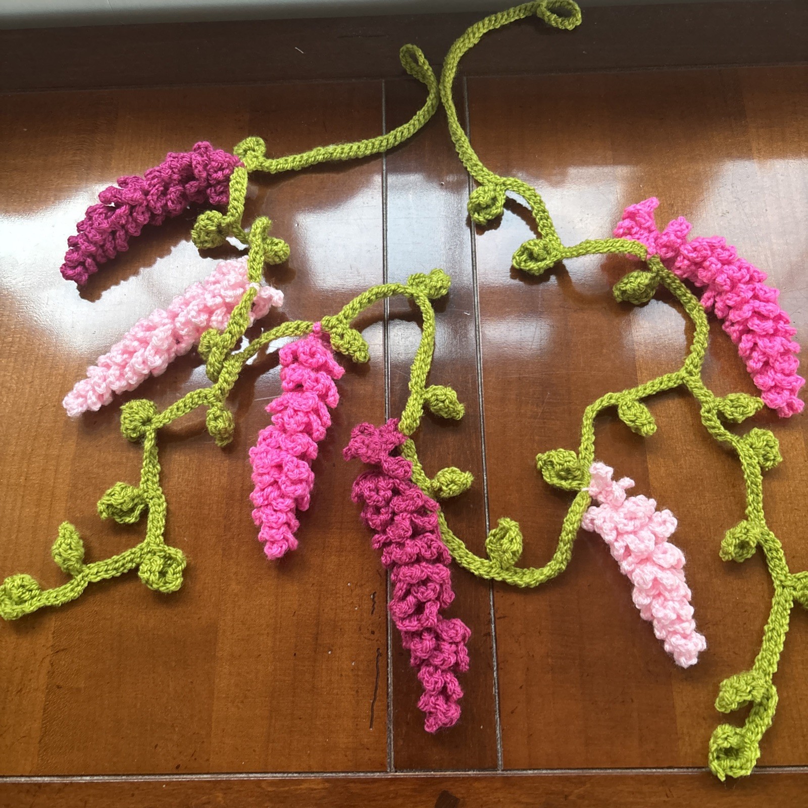 Crocheted Wisteria Flower Bunting Garland Summer Party Decoration Wedding Pinks