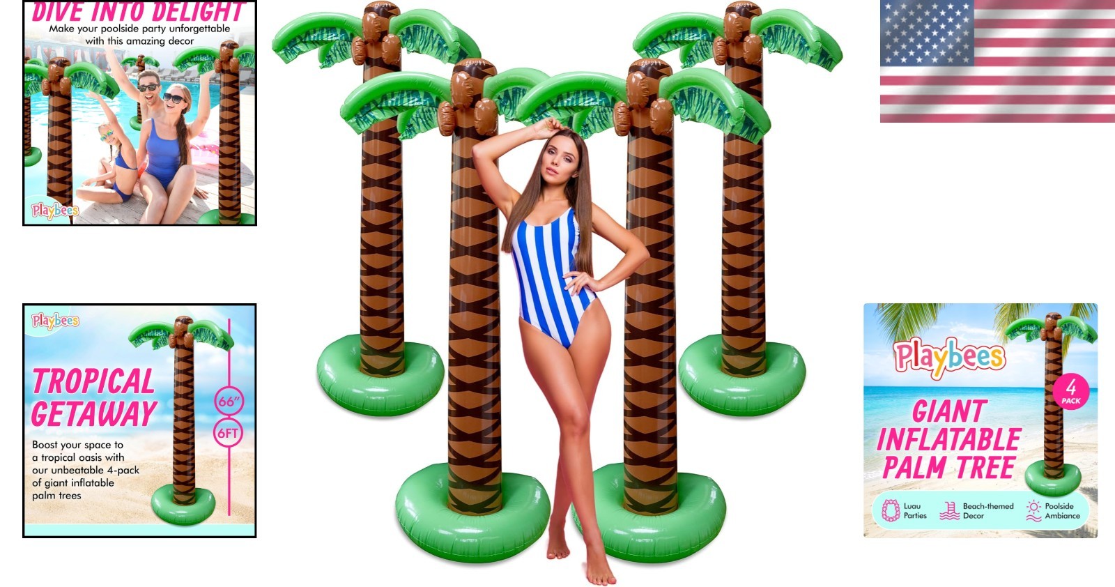 6FT Inflatable Palm Tree 4 Pack – Summer Luau Pool Party Blow Up