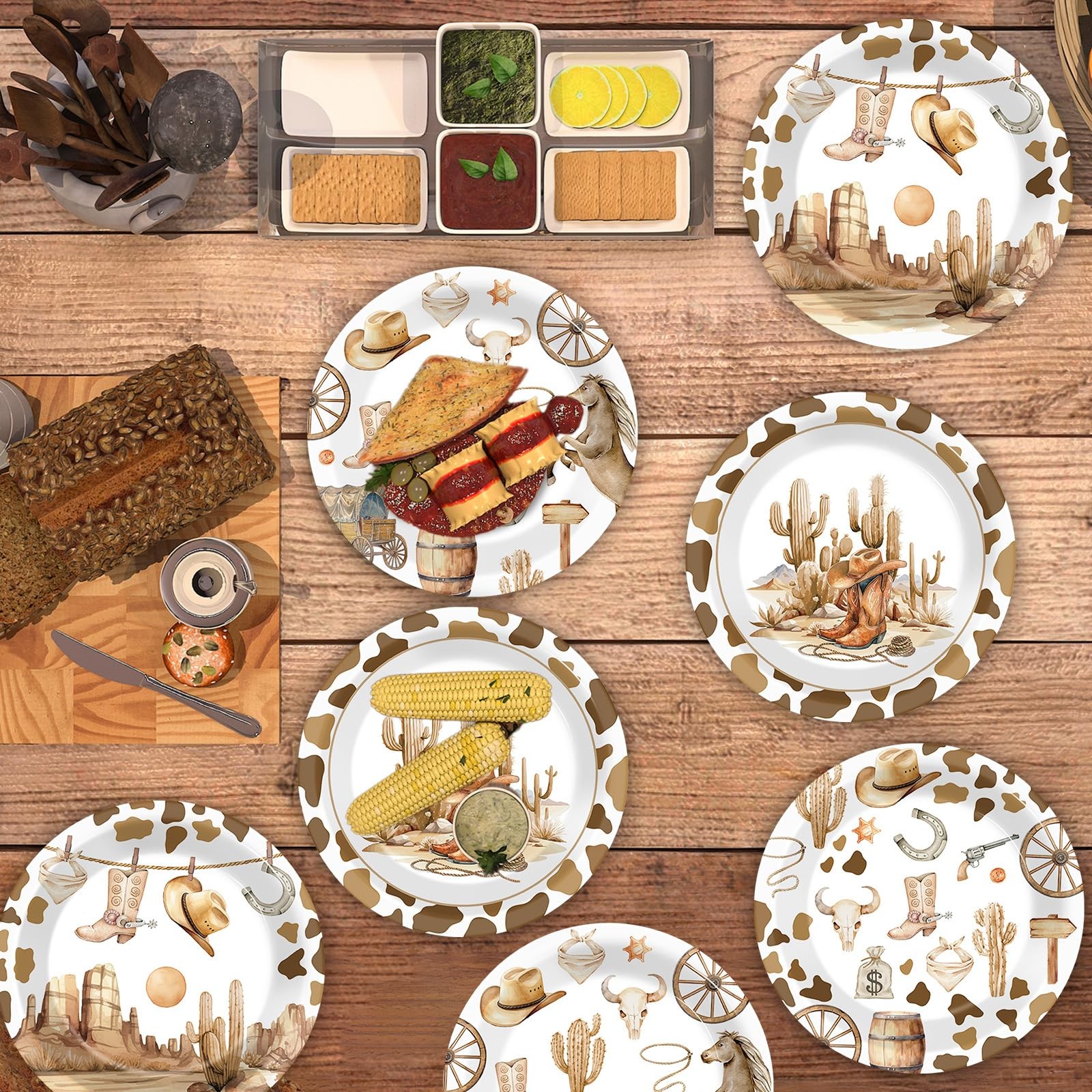 48 Pcs Western Cowboy Plates for Western Party Supplies 7inch Wild West Dispo…