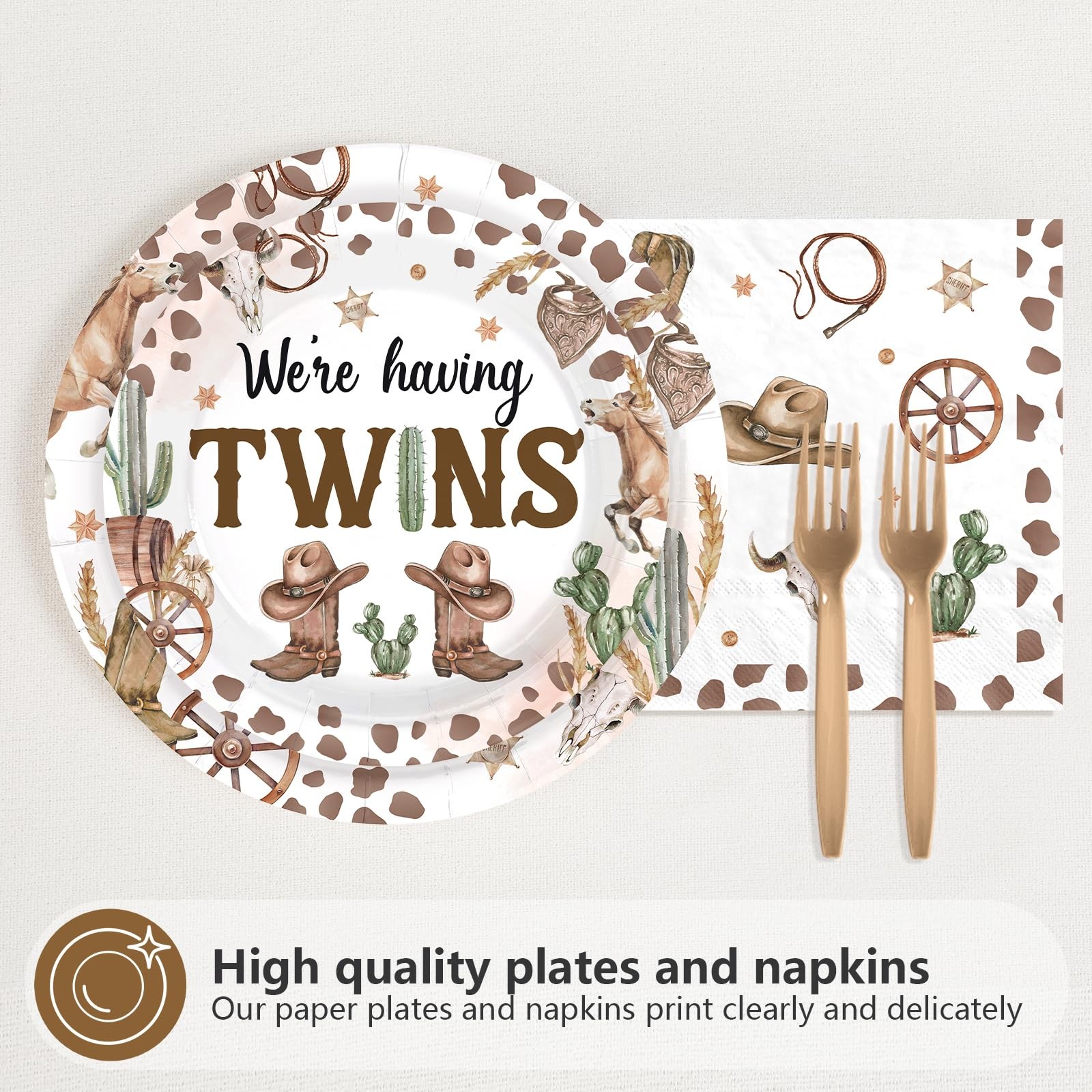 96Pcs Cowboys Twins Baby Shower Party Decorations Two Little Cowboys are On T…