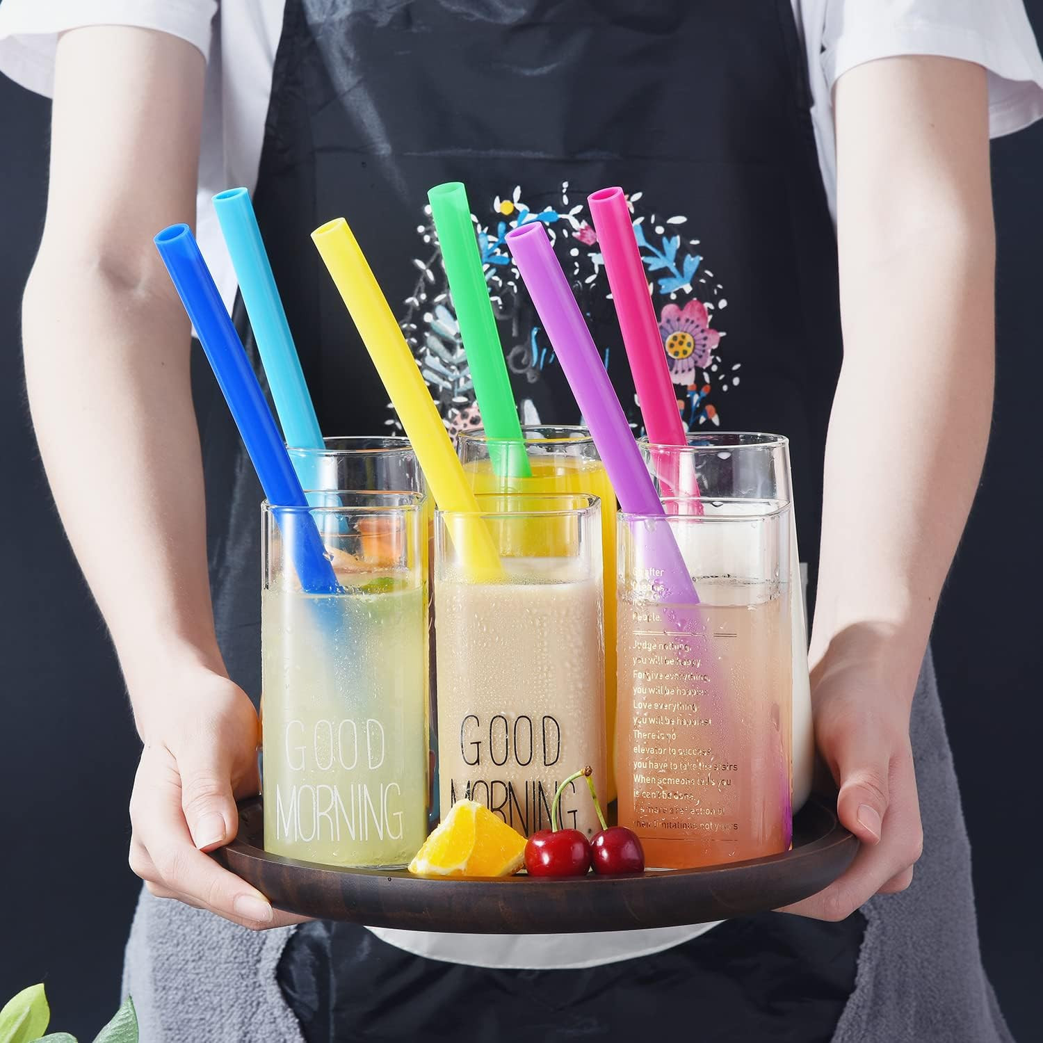 ALINK Reusable Boba Smoothie Straws, 10 Inch X 0.55 Inch Extra Wide Fat Silicone