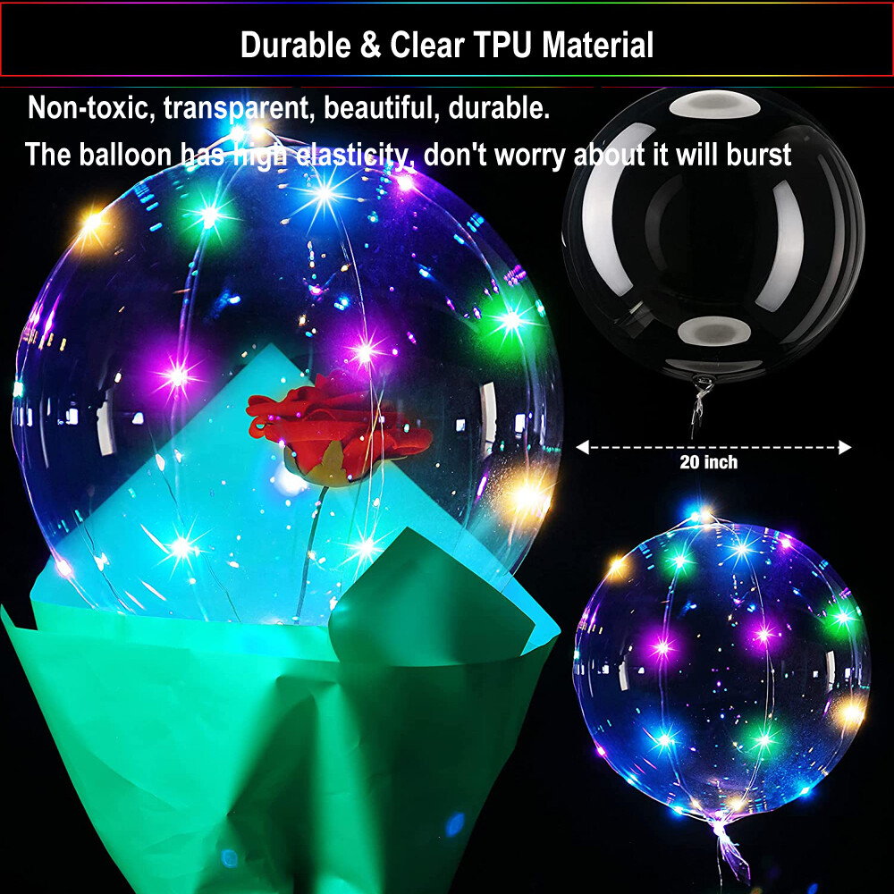 10 PCS LED Light Up BoBo Balloons 20″ Clear Bubble Balloon Birthday Party Decor