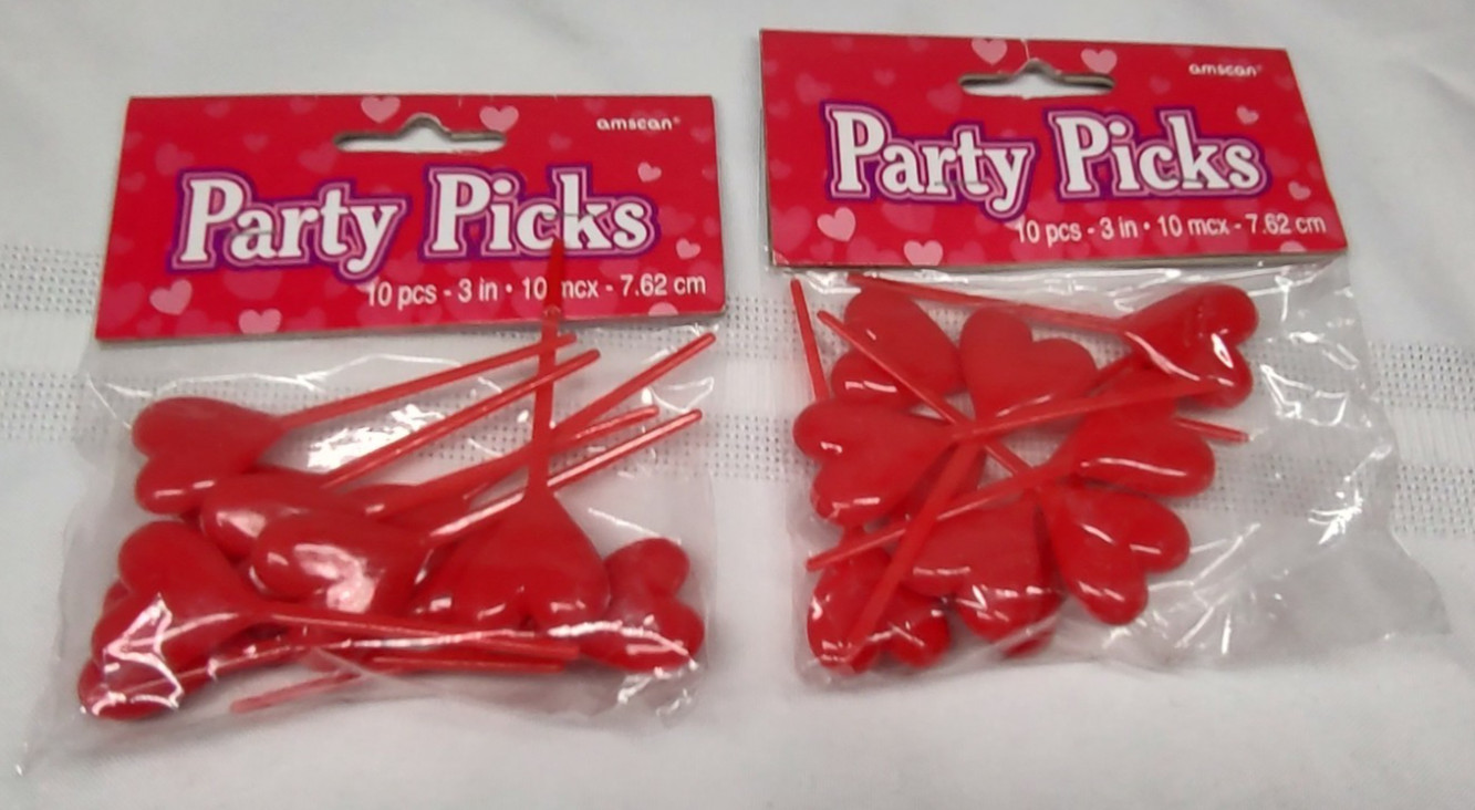 Vintage Amscan Party Picks Hearts Valentines Day Cake Cupcake Red 20 pcs