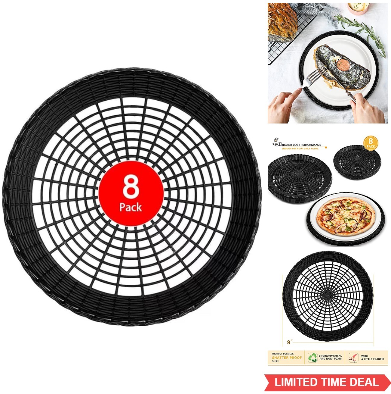 Paper Plate Holders 10 Inch Reusable Black Plastic Heavy Duty for Picnic Party