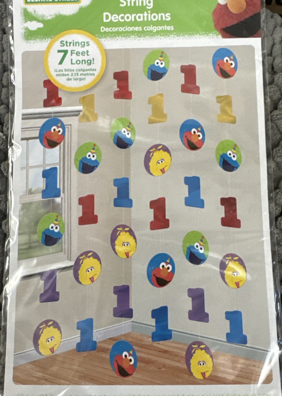1st Birthday – 6 Pc String Decor – 7ft Long – Elmo / Cookie Monster / Big Bird