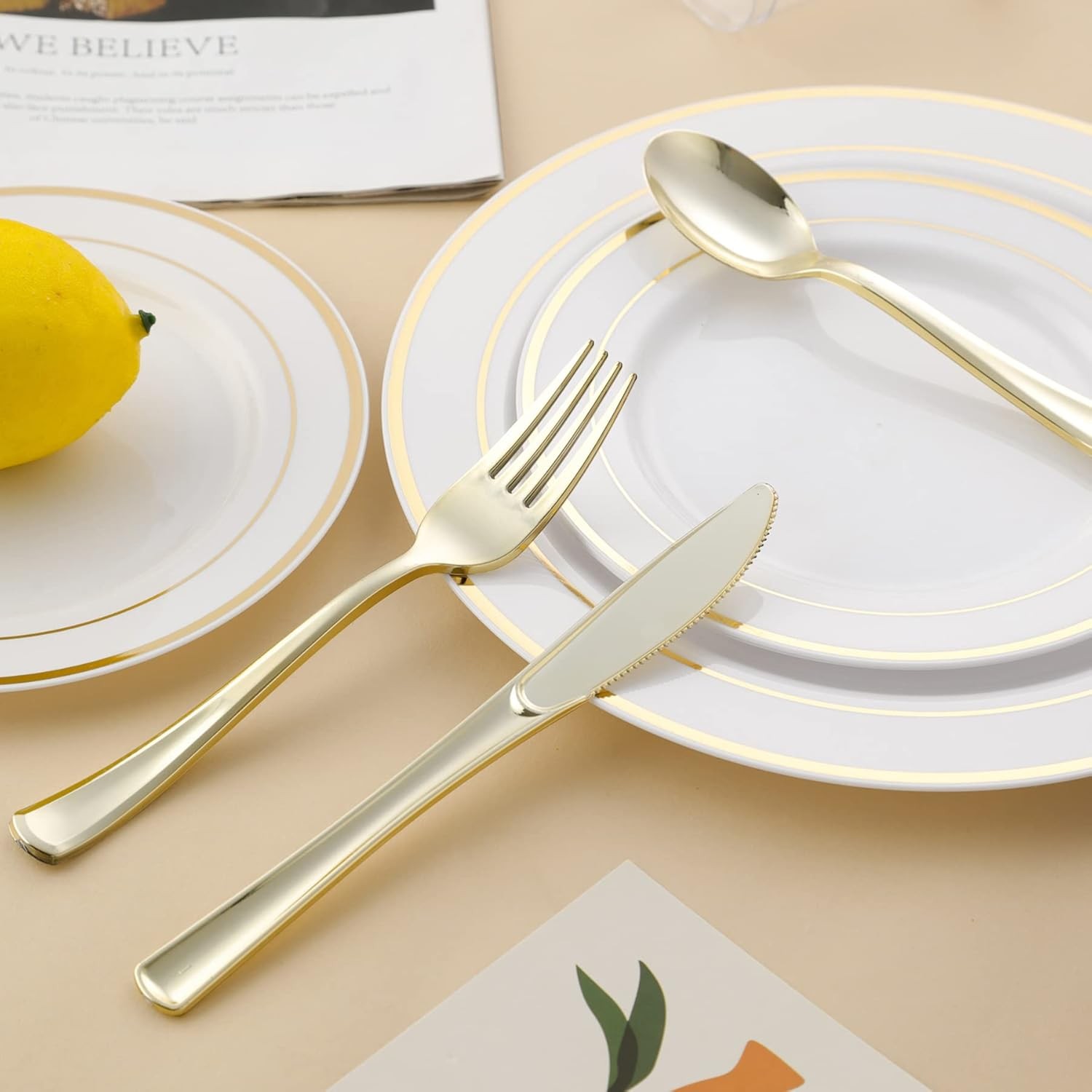 50PCS Gold Plastic Forks, Solid, Durable and Heavy Duty Plastic Forks