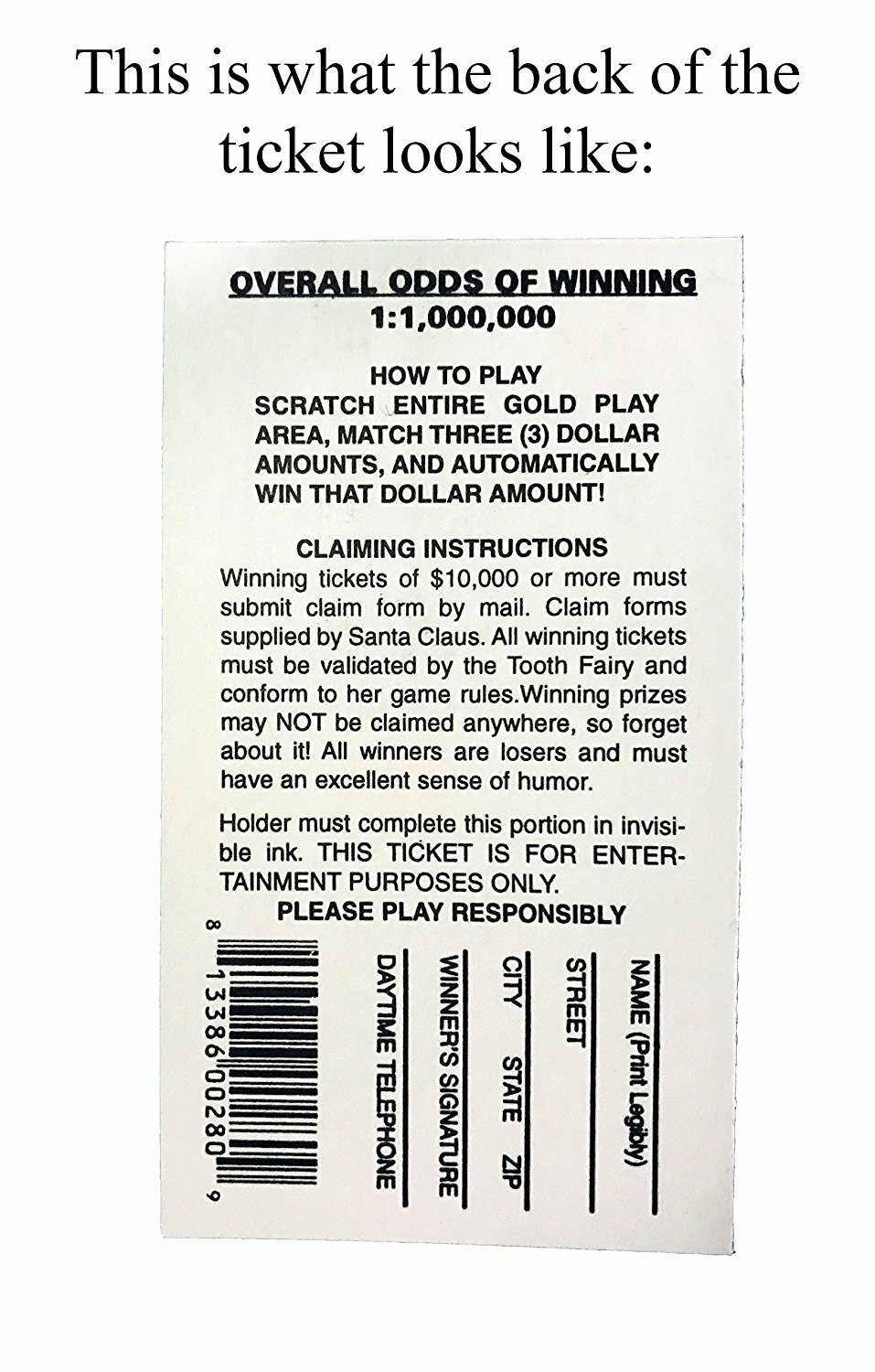 4 Fake Lottery Tickets Christmas designs 4 Assorted Designs Free Shipping