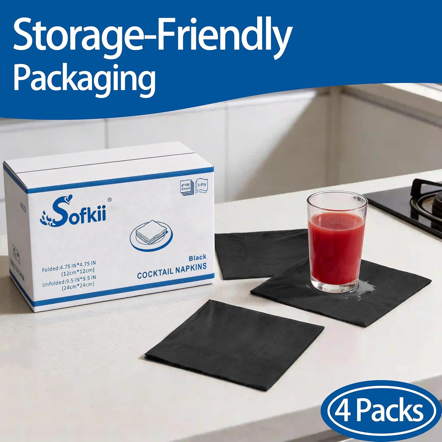 400 Count Black Cocktail Napkins, 4.75×4.75 Inch 2-Ply Disposable Paper Napkins,