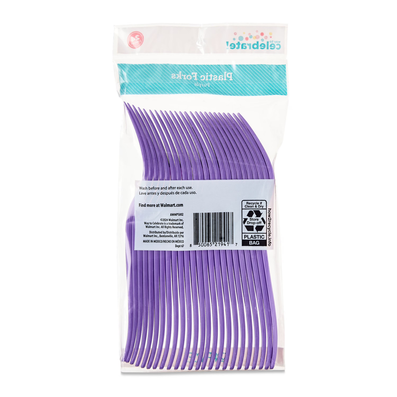 Plastic Disposable Forks, Purple, 24 Pieces, by