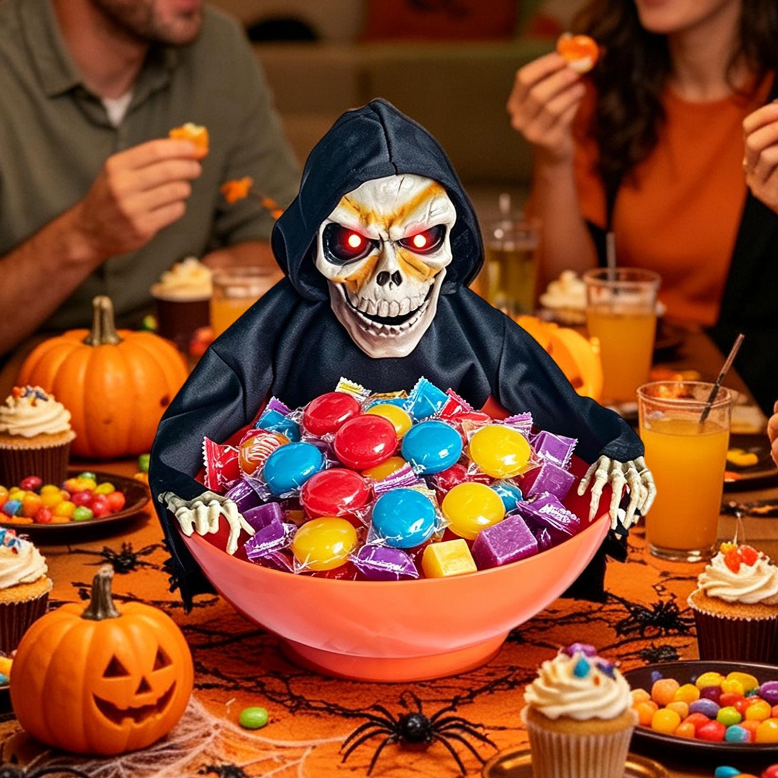 Halloween Candy Holder Animated Skeleton Holiday Decor Screaming Candy Dish