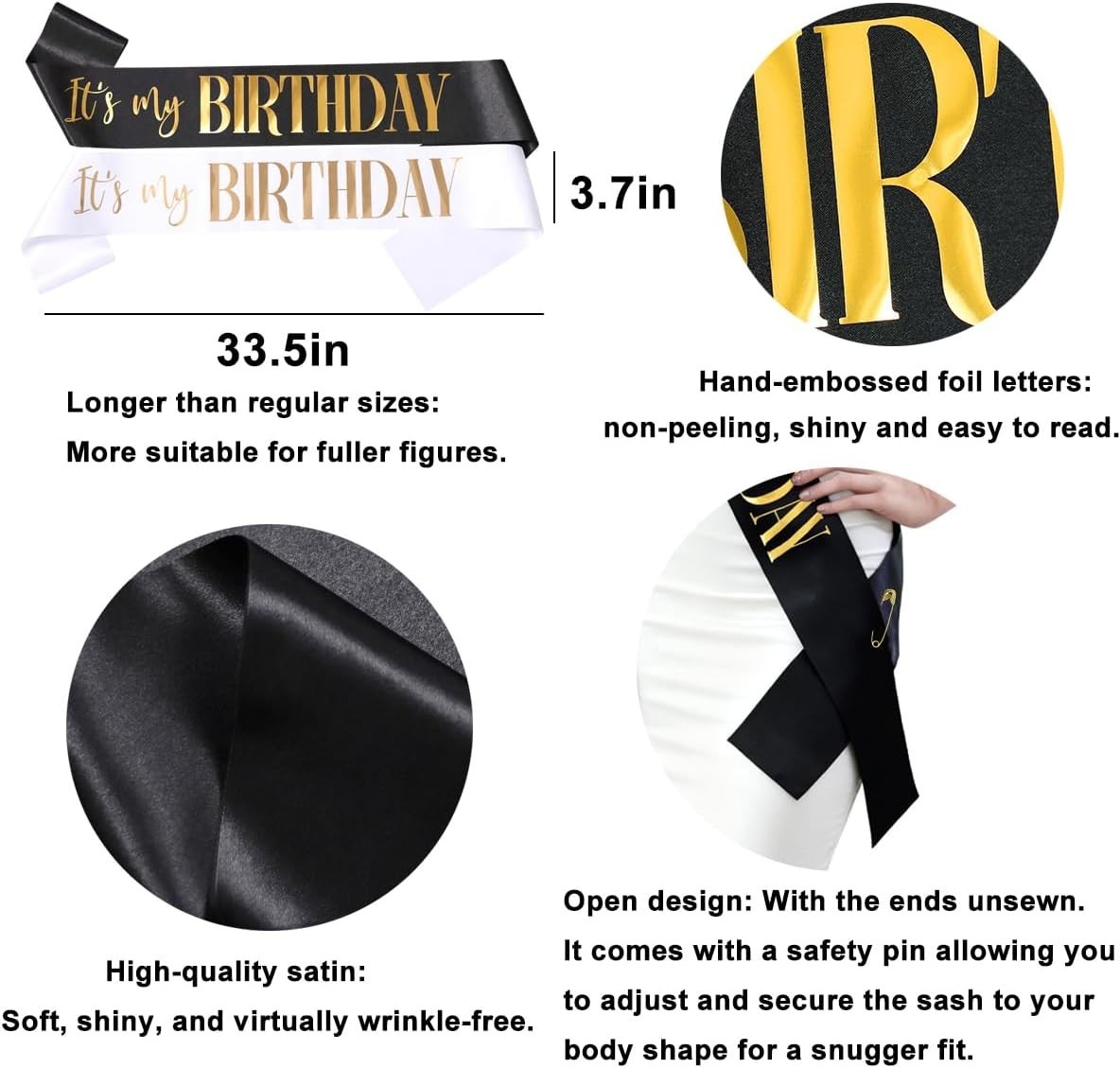 Elegant 2 Pack Birthday Sashes for Men and Women with Gold/Rose Gold Lettering