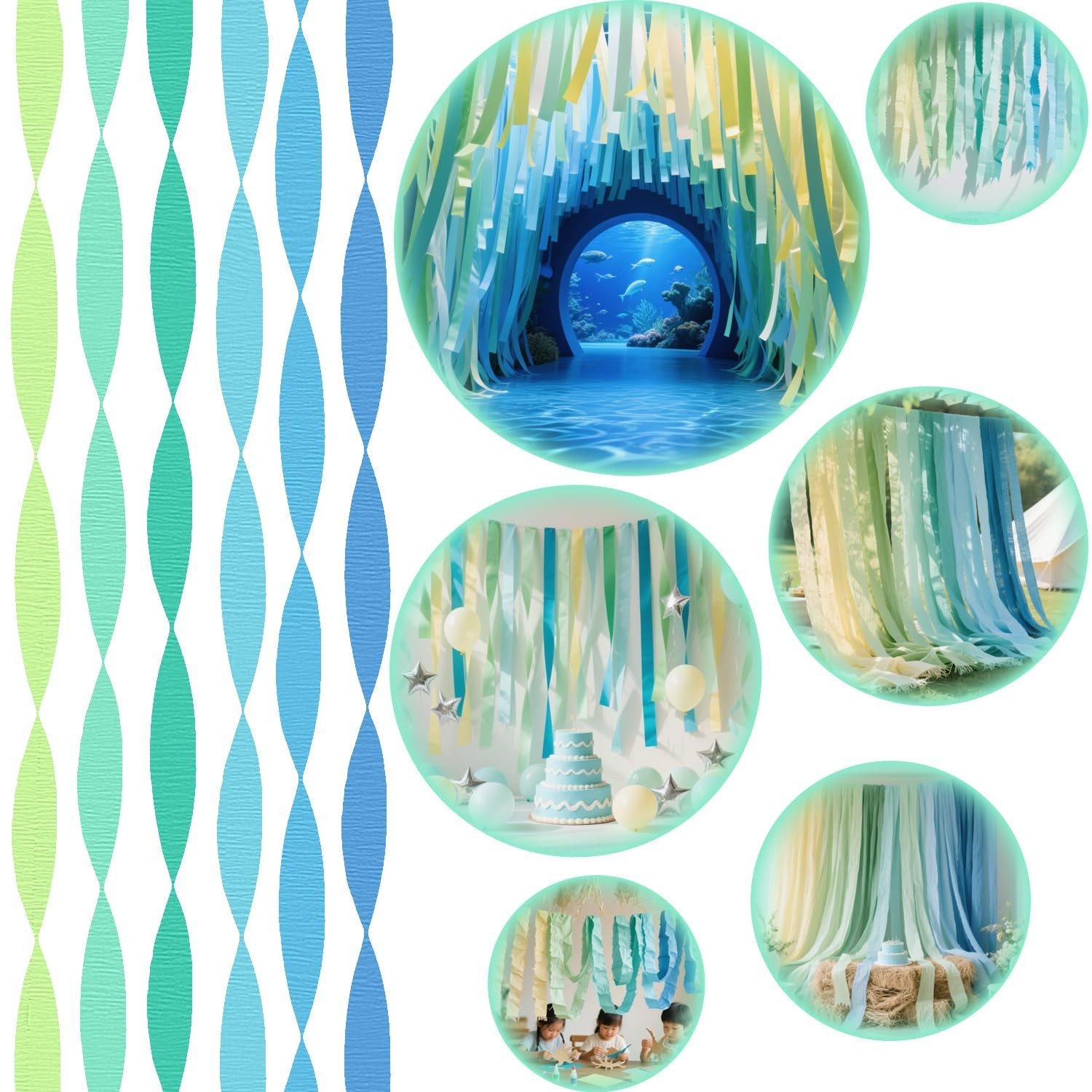 Crepe Paper Streamers Blue Green Party Graduation Birthday DIY 6 Rolls 492ft