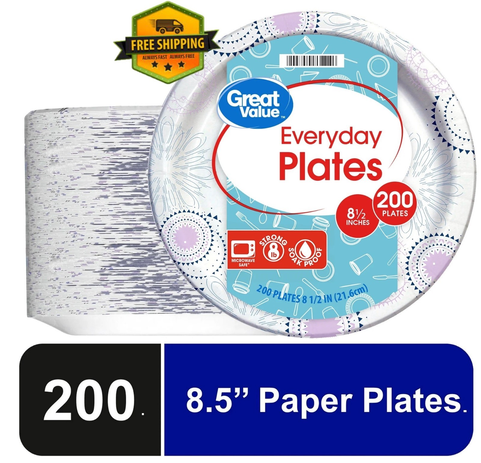 Everyday Disposable Paper Plates, 8.5 inches, Pack of 200 – Great Value