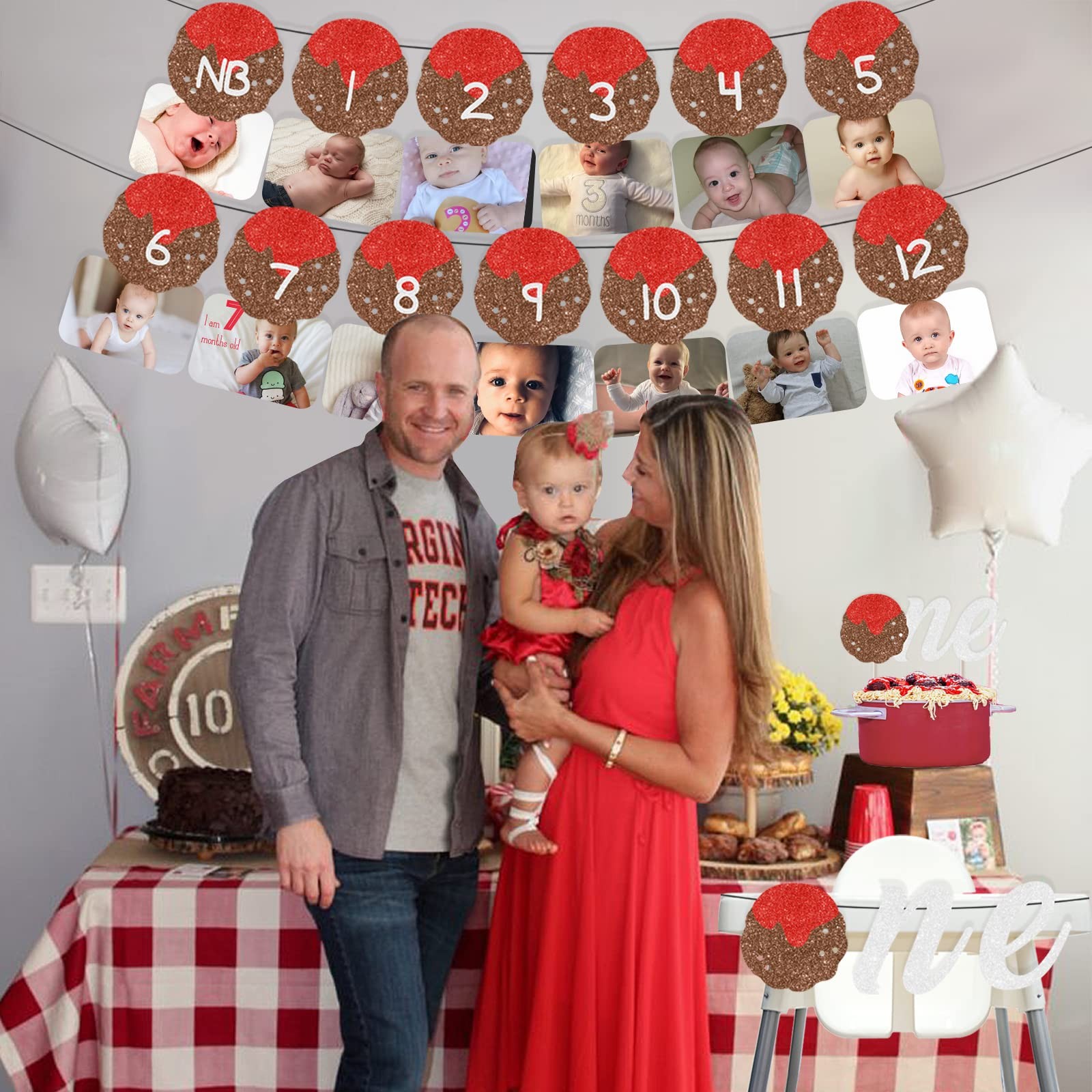 kreat4joy Meatball 1st Birthday Decorations, Month Photo Banner Meatball Firs…