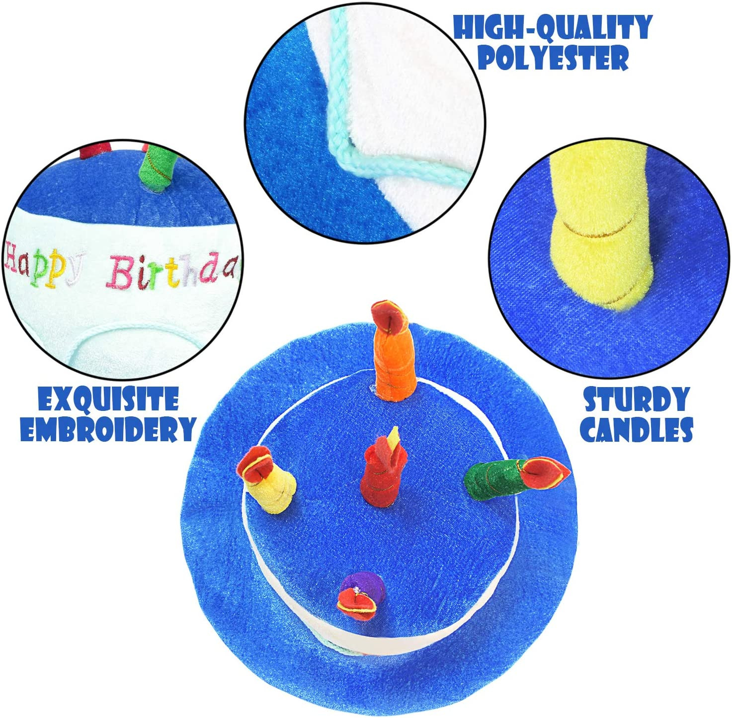 Blue Plush Happy Birthday Cake Hat – Unisex Adult Size Fancy Dress Party Hats –