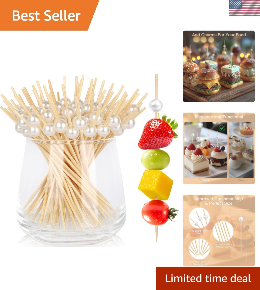 200 Cocktail Picks, White Pearl Fancy Toothpicks for Appetizers Drinks Fruit …