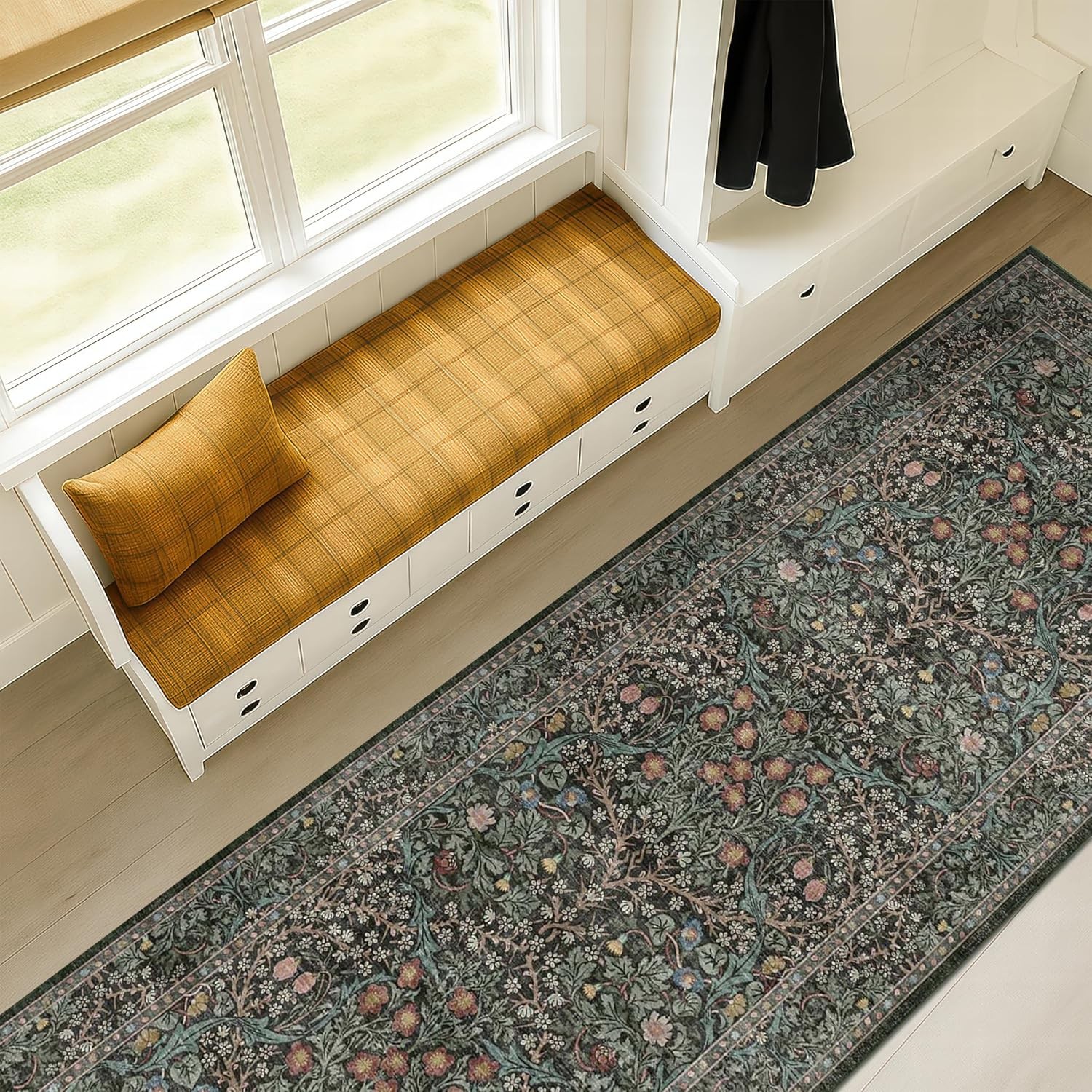 Non Slip 2×6 Kitchen Runner Rug 2′ x 6′ (Runner), Dark Green / Black