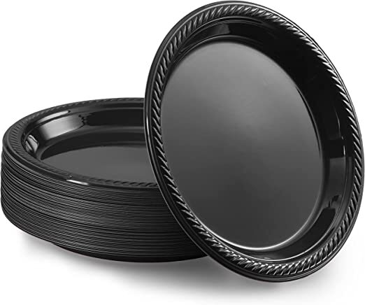 IDEAL Dining 9 Inches Disposable Black Plastic plates Good to use in Microwave
