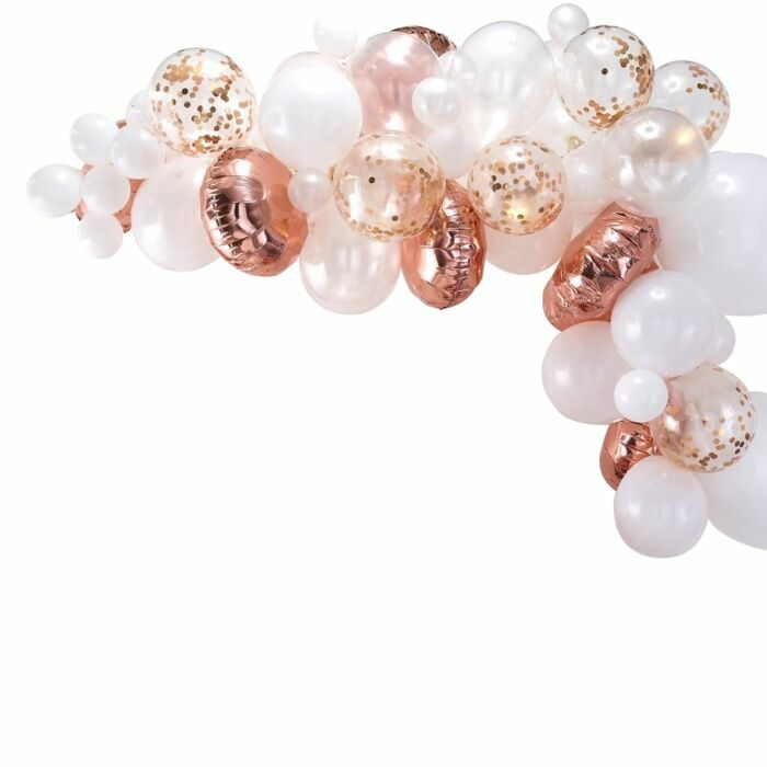 GINGER RAY ROSE GOLD AND WHITE BALLOON ARCH WITH DUAL ACTION AIR PUMP