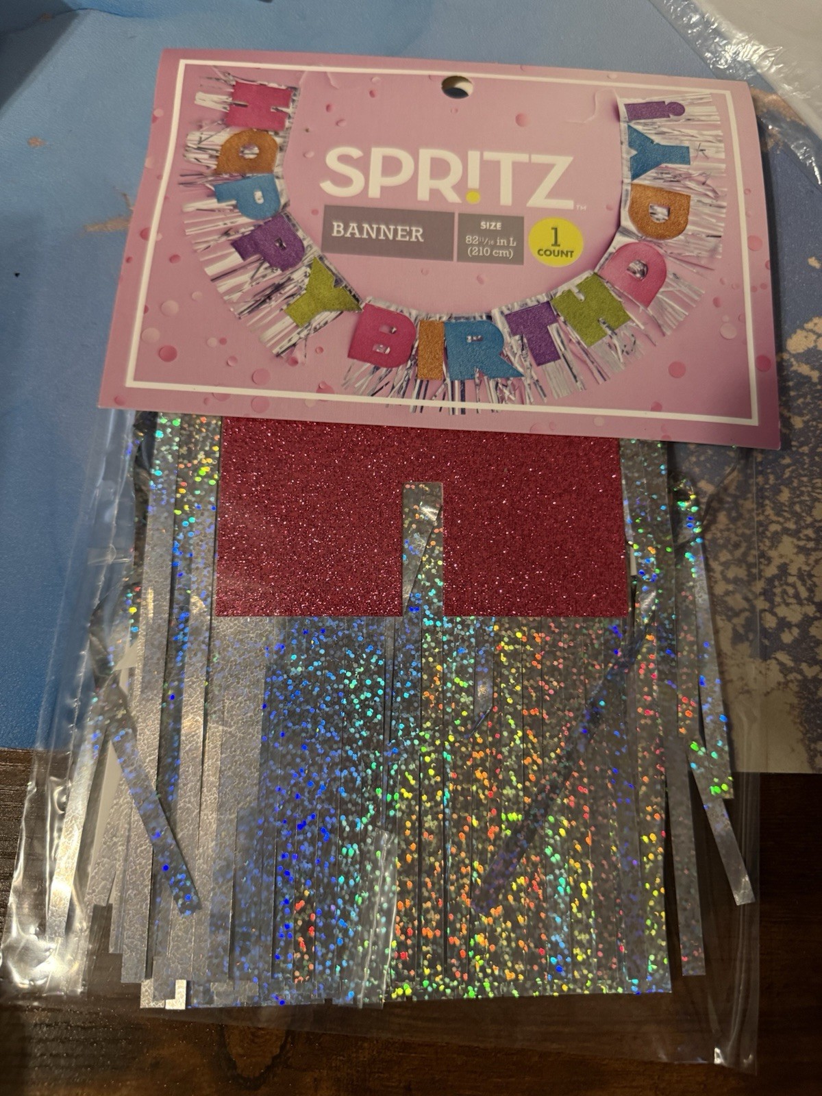 New Spritz Happy Birthday Banner Multi Color & Silver Glitter Banner Large 82in
