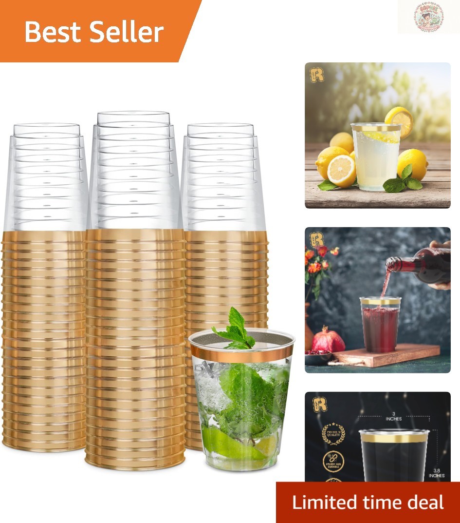 Elegant Gold Heavy Duty 10 OZ Disposable Cups, 50 Pack for All Celebrations