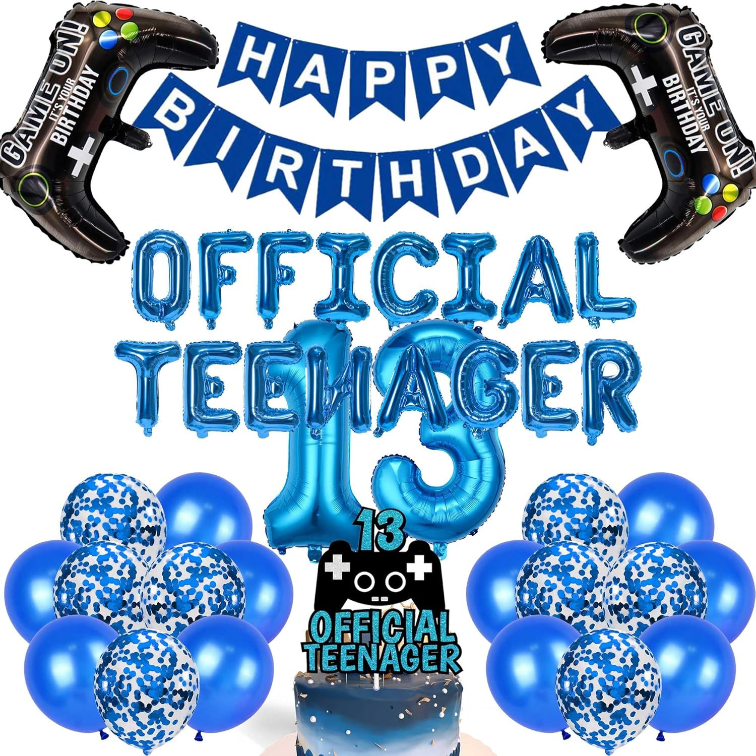 13Th Birthday Decorations Boy Blue – 40 Pcs Official Teenager Balloons, Happy Bi