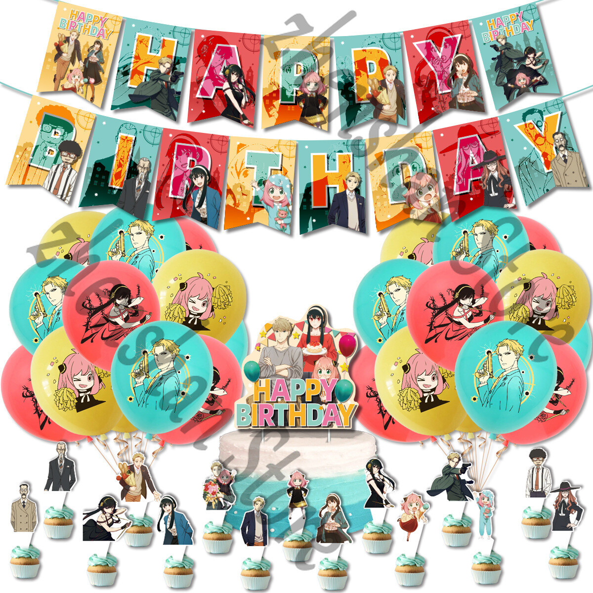 SPY×FAMILY Supplies Birthday Party Set Balloons Cake Toppers Banner Decor Gift A
