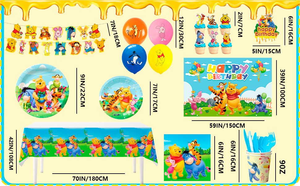 112 Pcs Disney Winnie The Pooh Party Supplies Party Decor Plates Balloon Banner