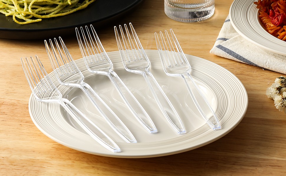 400 Count] Heavy Duty Plastic Forks, Premium Disposable Clear Forks, Durable