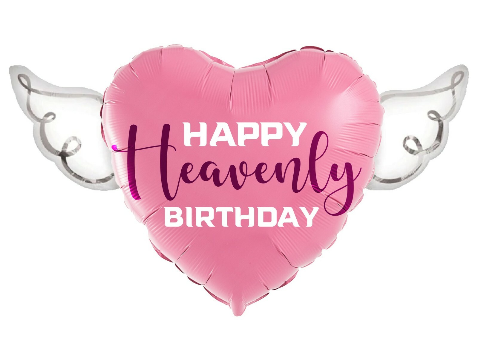 Happy Heavenly Birthday Balloon Heart Shaped with angel wings (pink)