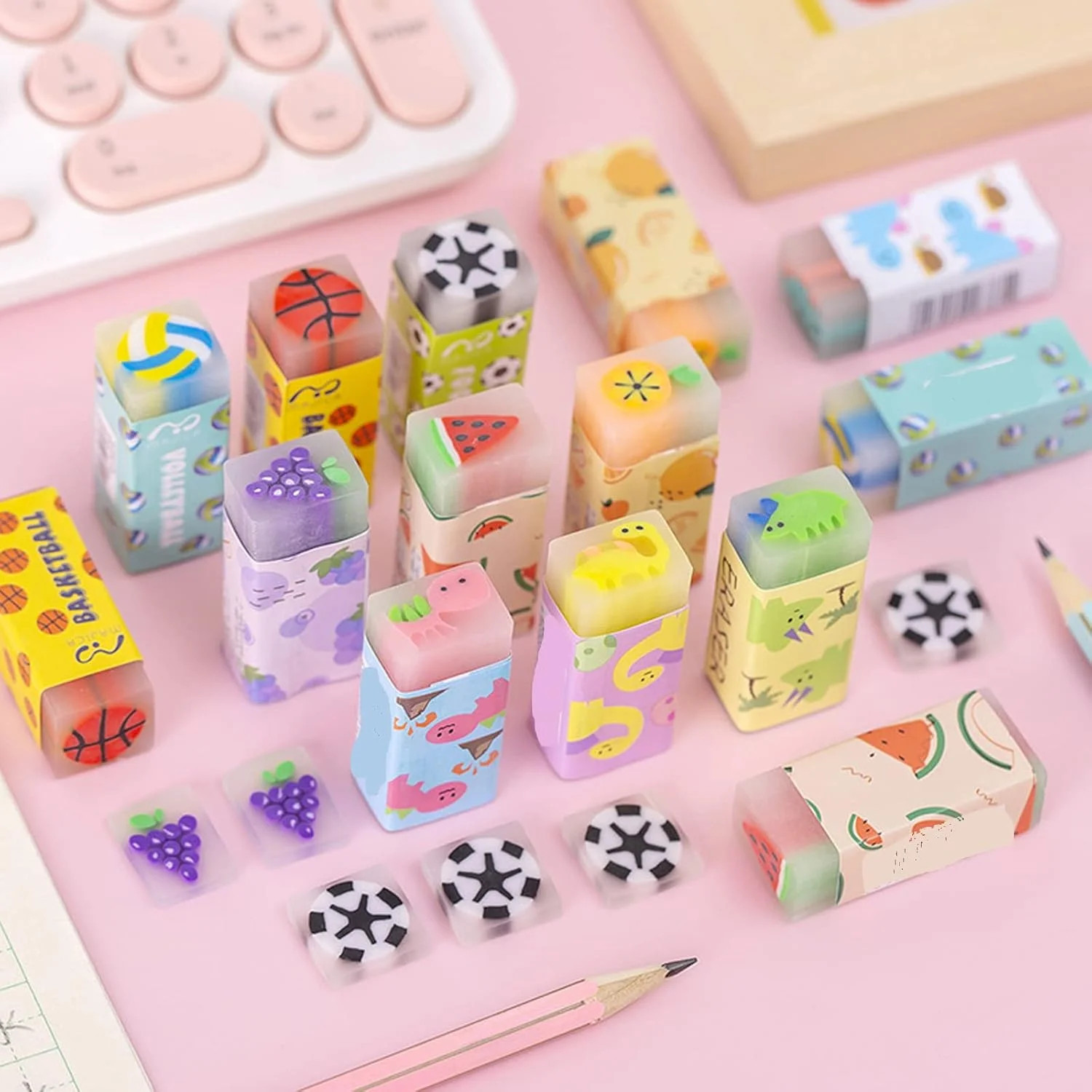 Cute Erasers for Kids Bulk 16 Pack Animal Food Fun Desk Pets Pencil Students Sch