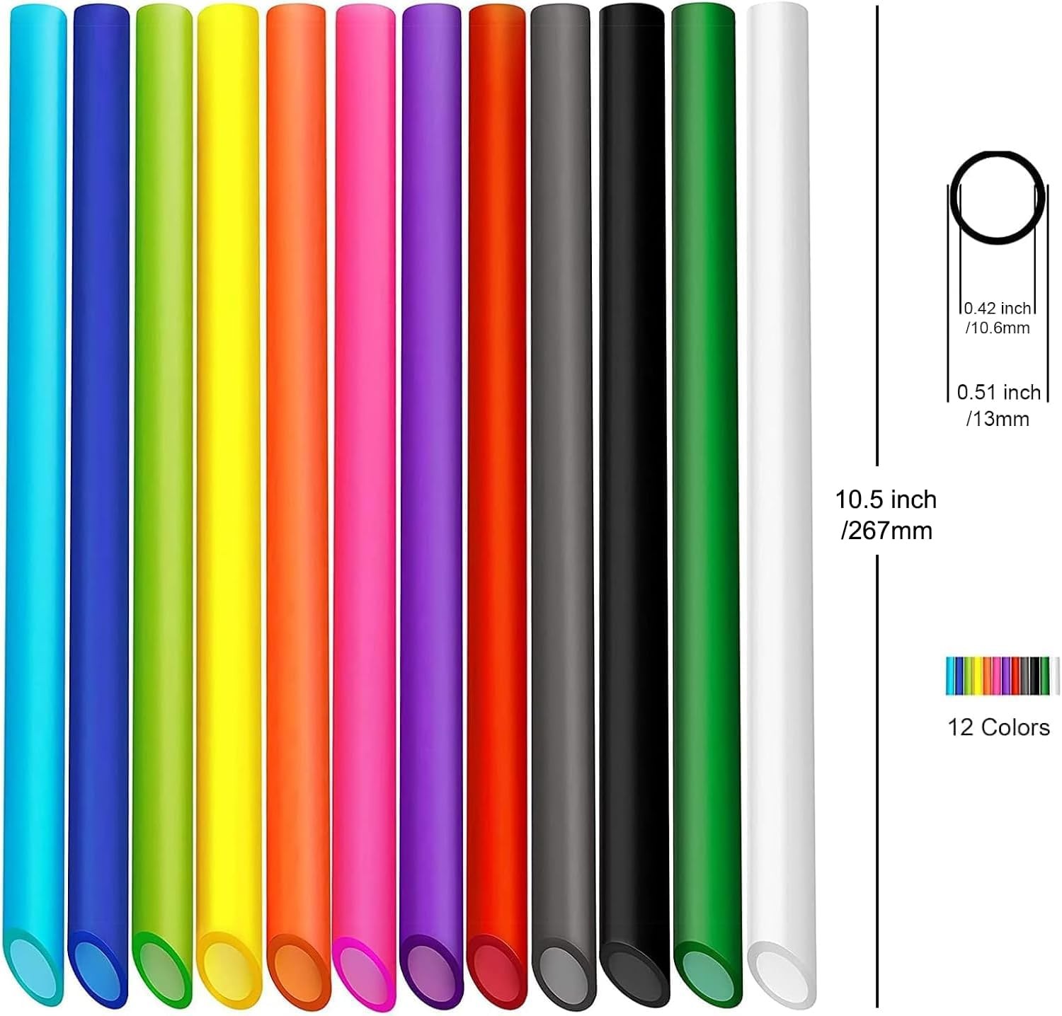 Reusable Boba Straws 12pk 10.5″ Plastic Smoothie Brushes Pointed