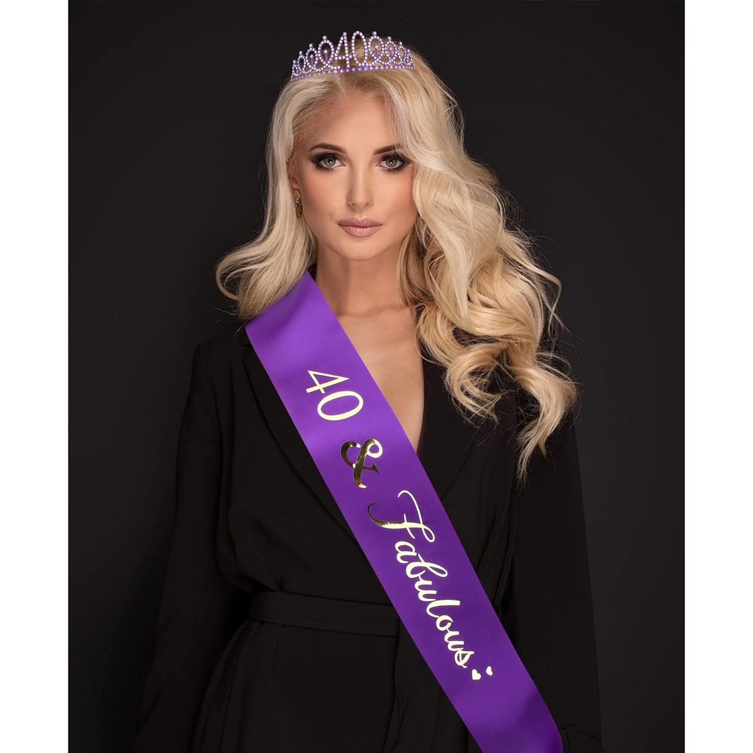 40th Birthday Sash & Rhinestone Tiara Set in Purple – Celebrate Fabulousness!