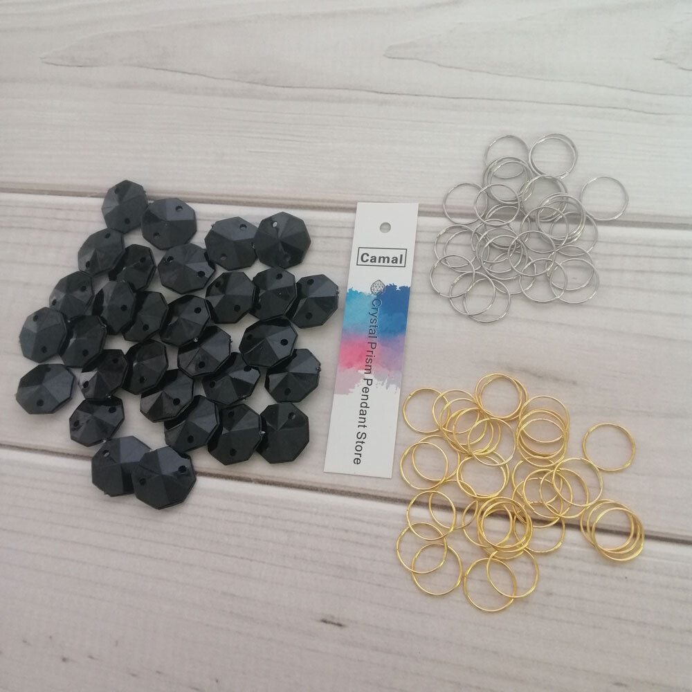 500Pcs Black Octagons + Rings Garland Bead Decoration Acrylic Crystal Chandelier