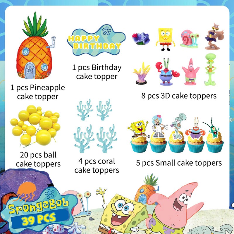 SpongeBob Cake Decoration 39 PCS SpongeBob Patrick Cake Toppers Cupcake Toppers