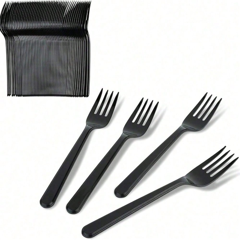 Extra Heavy Duty Black Disposable Plastic Forks 100 Pack Heat Resistant Durable