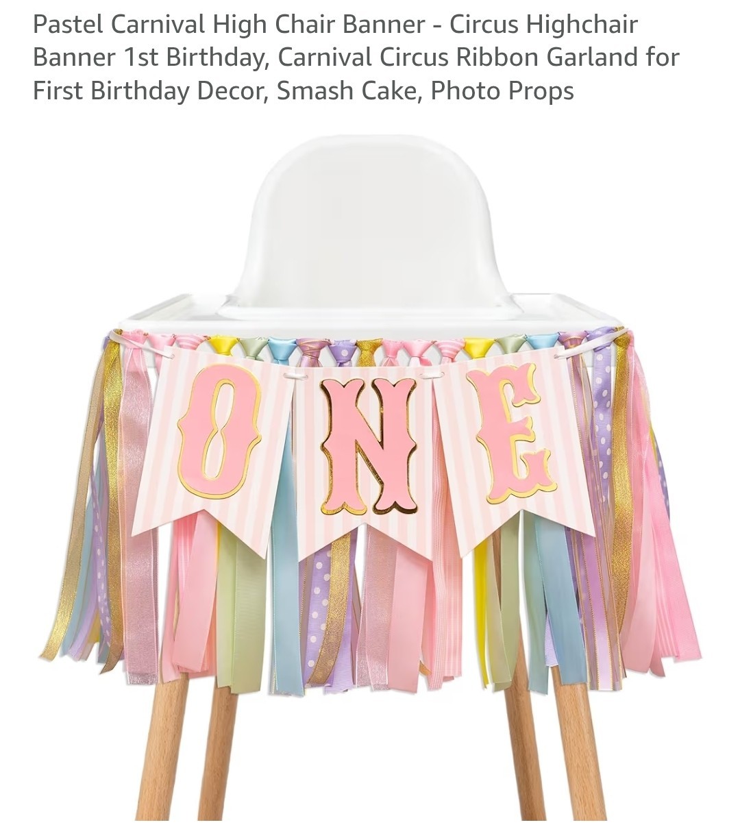 Pastel Carnival Circus High Chair Banner ONE 1st Birthday Ribbon Garland 80 in