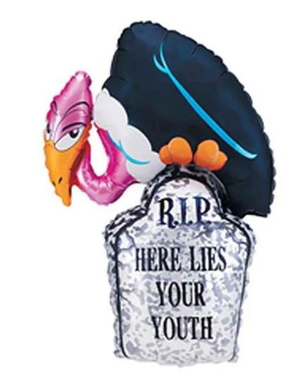 R.I.P Tombstone Vulture Balloon, Here Lies Your Youth | 40 INCH Mylar