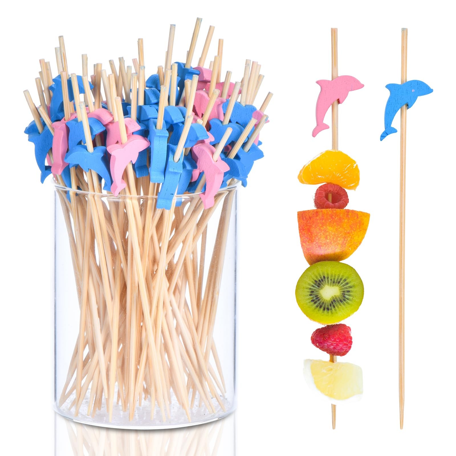 100 Pack Dolphin Toothpicks, 4.7 Inch Bamboo Cocktail Picks, Bamboo Toothpick…