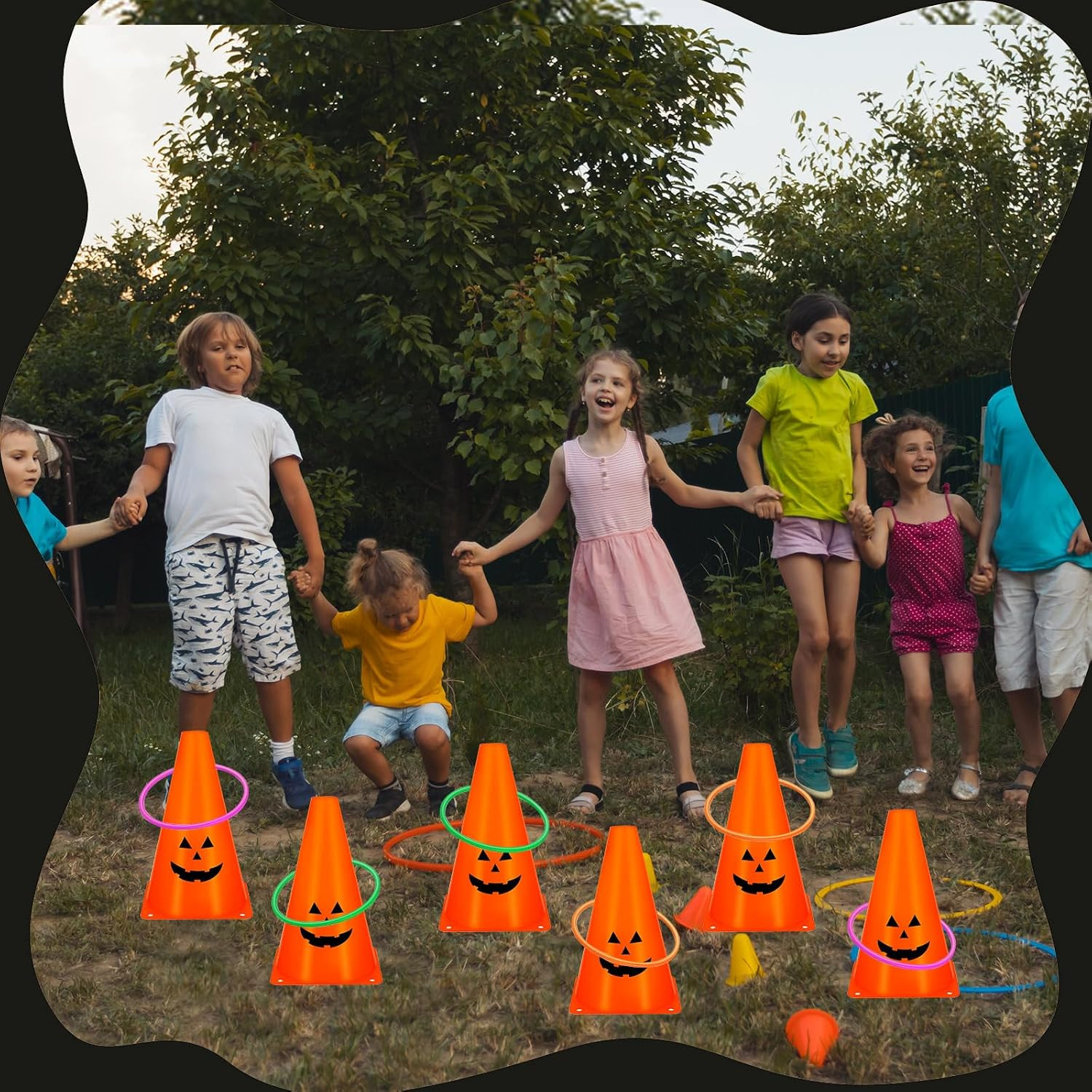 24 PcsHalloween Ring Toss Game Outdoor Carnival Party Games Include 6 Plastic Co