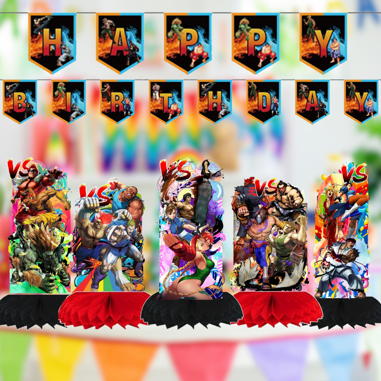 STREET FIGHTER balloon Cupcake Topper Party Decoration Supplies birthday banner