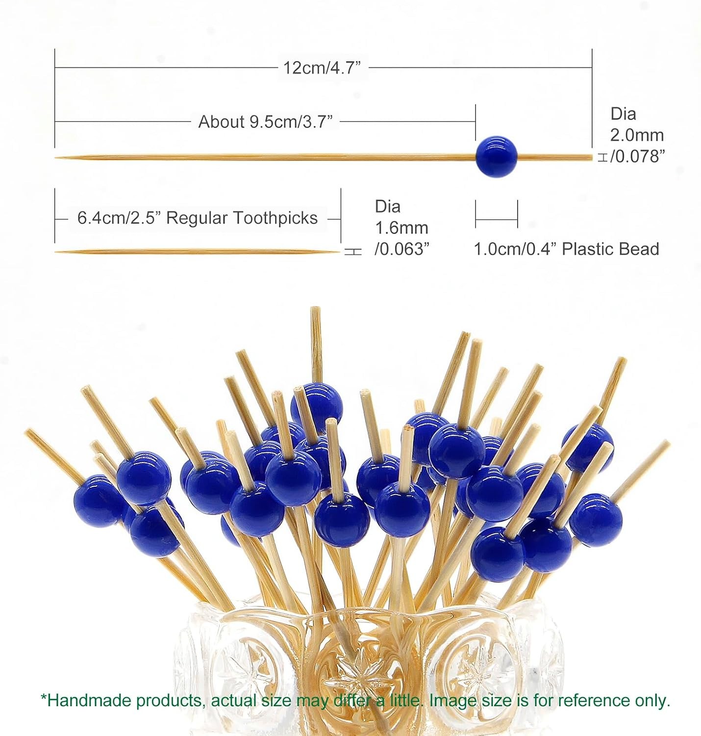 Navy Blue Pearl Cocktail Picks, 4.7 Inch Long Bamboo Fancy Toothpicks for