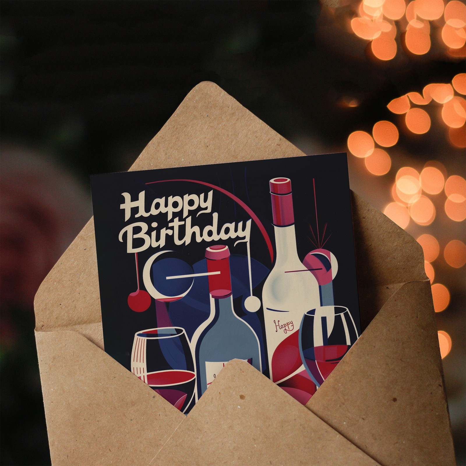 Birthday Card Wine Fruit Cheese Charcuterie Art Deco For Him Her Greeting Card