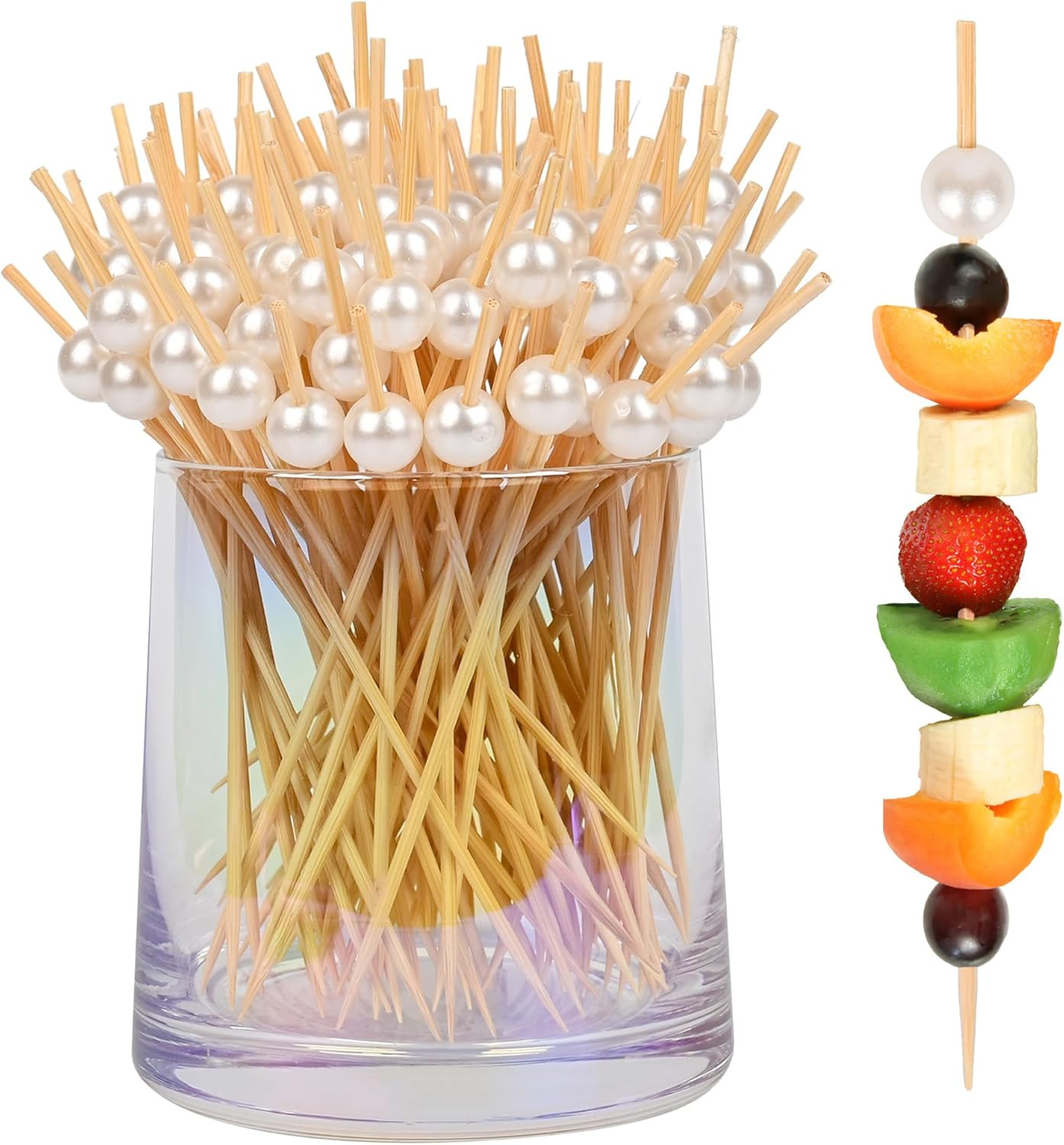 300Pcs Fancy Toothpicks for Appetizers,4.7Inch White Pearl Cocktail Picks