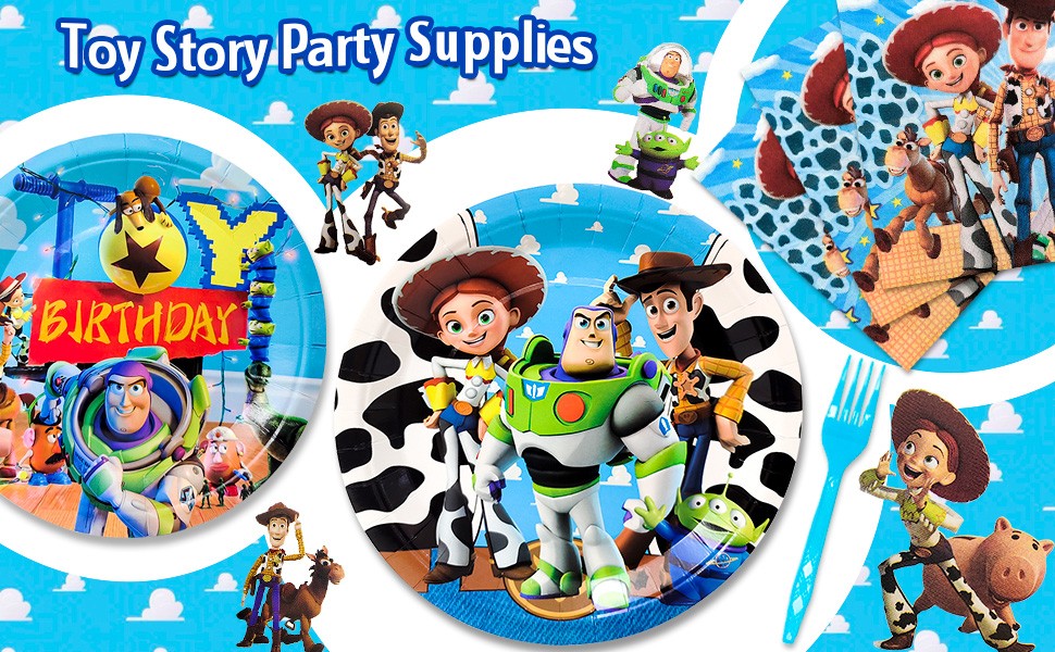 114 Pcs Toy Story Party Decorations Tableware Set Napkin Balloon Plates Backdrop