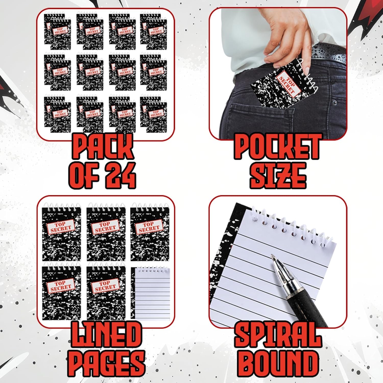 24 Pack Mini Spiral Notebooks Kids Party Favors Spy Detective Murder Mystery